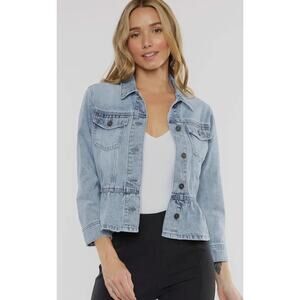 Kancan Light Wash Peplum Denim Jean Jacket Women's Size Large